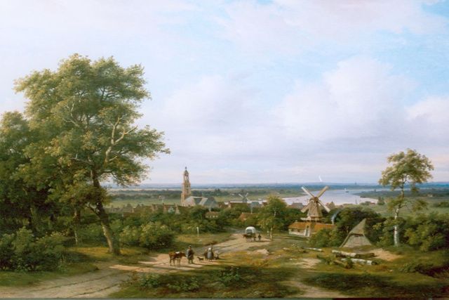 Johannes Pieter van Wisselingh | A view of Rhenen in summer, oil on canvas, 105.2 x 160.3 cm, signed l.l. and probably painted circa 1841