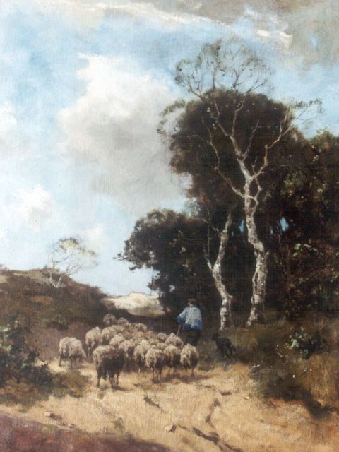 Scherrewitz J.F.C.  | Shepherd hearding his sheep on the heath, oil on canvas 65.5 x 50.8 cm, signed l.l.