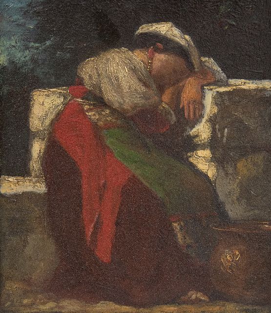 Jacob Maris | Italienne, oil on panel, 14.4 x 12.2 cm