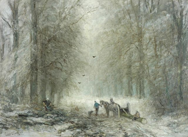 Louis Apol | Timber sled in the forest of The Hague, oil on canvas, 72.0 x 96.9 cm, signed l.l.