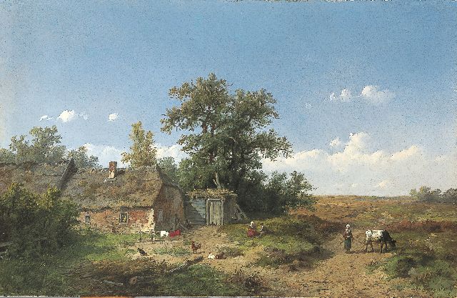 Wijngaerdt A.J. van | A farm in a summer landscape, oil on panel 23.2 x 35.8 cm, signed l.r.