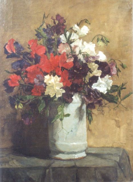 Akkeringa J.E.H.  | Sweetpea in a vase, oil on canvas 44.0 x 32.5 cm, signed l.l.