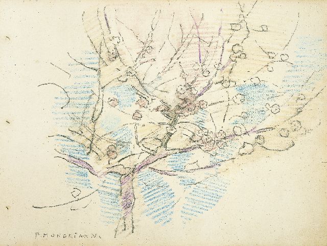 Piet Mondriaan | A flowering apple tree, coloured pencil on paper, 19.0 x 25.0 cm, signed l.l. and painted circa 1917