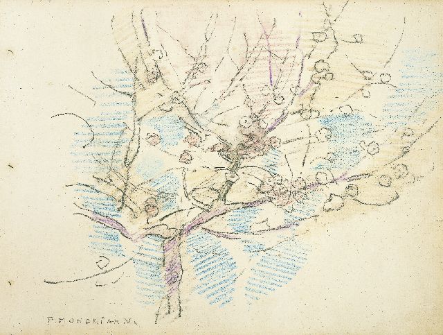 Mondriaan P.C.  | A flowering apple tree, coloured pencil on paper 19.0 x 25.0 cm, signed l.l. and painted circa 1917