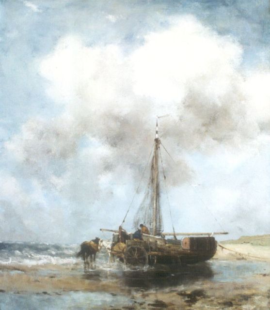 Scherrewitz J.F.C.  | A 'Bomschuit' on the beach of Katwijk, oil on canvas 66.0 x 56.0 cm, signed l.r.