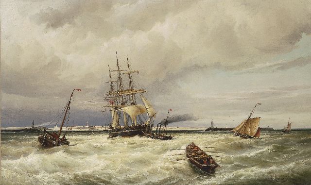 Christiaan Dommelshuizen | Shipping in a stiff breeze, oil on canvas, 76.9 x 127.0 cm, signed l.r. and dated 1880