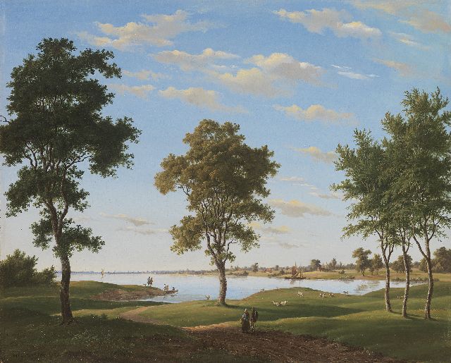 Kitzinger M.L.  | Idyllic river landscape, oil on panel 34.0 x 41.7 cm, signed l.l.