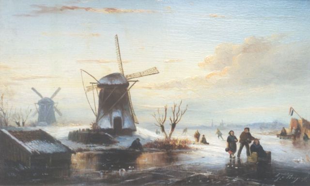 Prooijen A.J. van | Fun on the ice, oil on panel 21.0 x 35.0 cm, signed l.r.