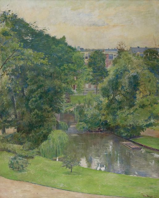 Meijer T.J.C.M.C.  | A sunlit Sarphatipark in Amsterdam, oil on canvas 100.1 x 80.2 cm, signed l.r. and reverse