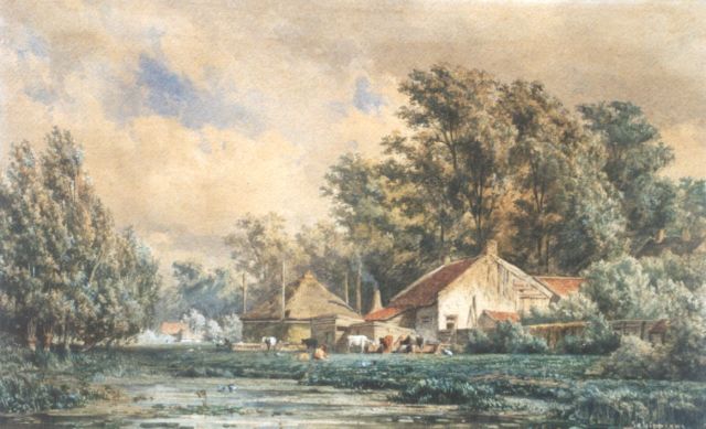 Piet Schipperus | A farmstead, watercolour on paper, 31.9 x 52.5 cm, signed l.r.
