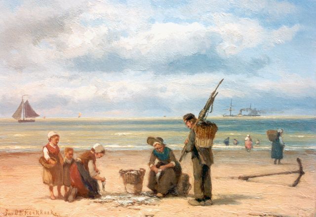 Koekkoek J.H.B.  | Sorting the catch, oil on canvas 24.6 x 34.2 cm, signed l.l.