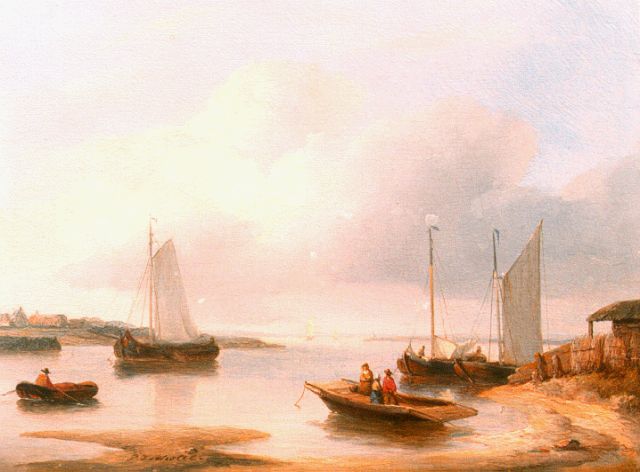 Petrus Johannes Schotel | Vessels in a calm, oil on panel, 14.9 x 20.0 cm, signed c.l.