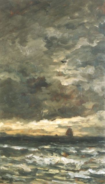 Hendrik Willem Mesdag | Evening twilight, oil on panel, 55.3 x 32.4 cm, signed l.l. with initials