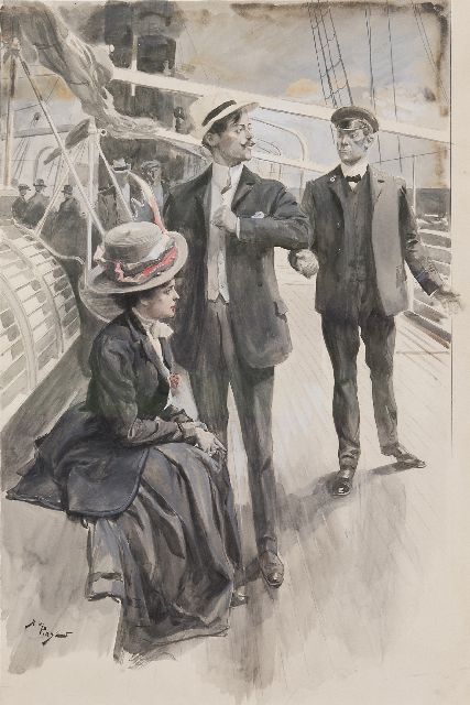 Parys A. de | An elegant couple on a ship deck, watercolour on painter's board 47.5 x 30.0 cm, signed l.l. and painted late 20s