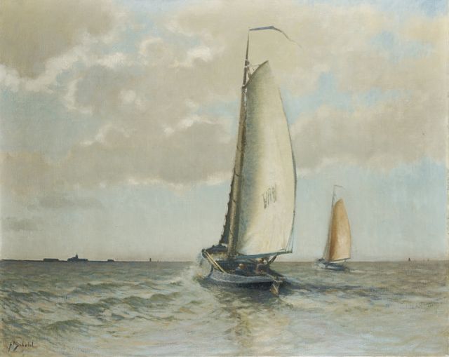 A.P. Schotel | A Volendam barge on the Zuiderzee near Marken, oil on canvas, 80.3 x 100.5 cm, signed l.l.