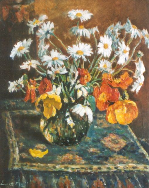 Evert Moll | Daisies and tulips, oil on canvas, 70.0 x 59.8 cm, signed l.l.