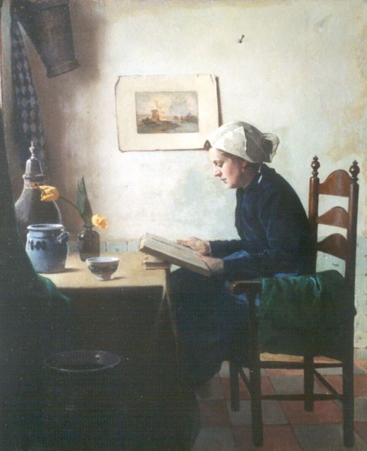 Evert Jan Ligtelijn | Reading a book, oil on canvas, 60.3 x 50.0 cm, signed l.l.