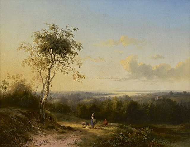 Ferdinand Hendrik Sijpkens | A panoramic landscape with a shepherds couple, oil on canvas, 41.4 x 52.3 cm, signed l.l.