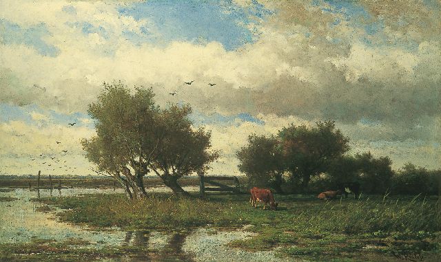 Willem Roelofs | Cattle in a polder landscape, oil on canvas, 84.0 x 139.0 cm, signed l.r. and painted circa 1860