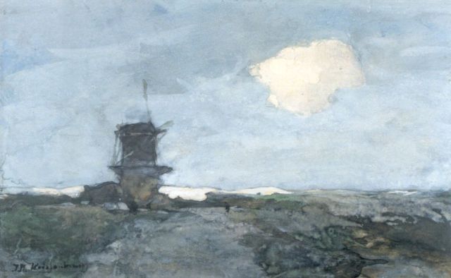 Weissenbruch H.J.  | A windmill in an extensive landscape, watercolour on paper 22.2 x 36.3 cm, signed l.l.