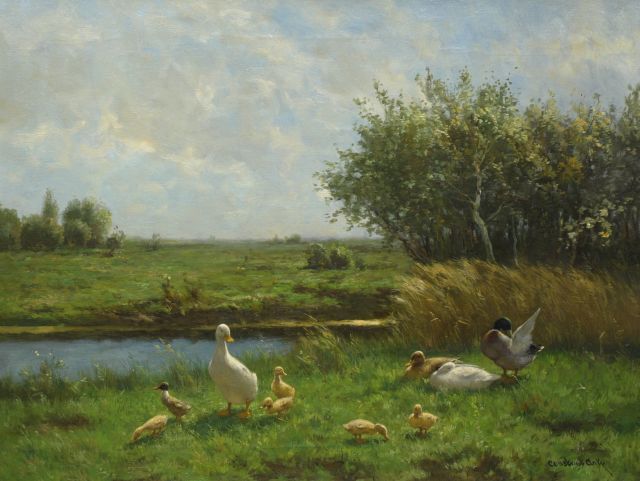 Constant Artz | Polder landscape with ducks, oil on canvas, 60.5 x 80.0 cm, signed l.r.