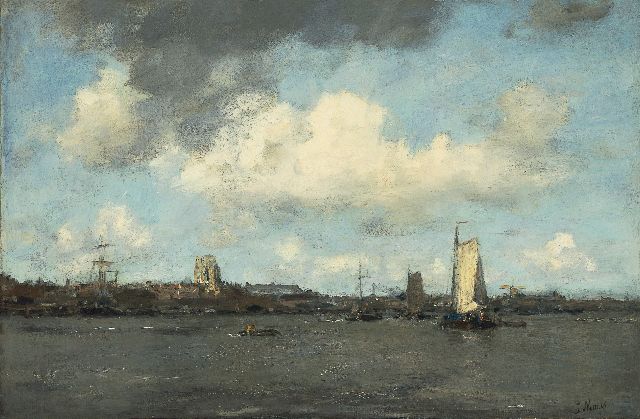 Maris J.H.  | Shipping on the river Merwede, Dordrecht, oil on canvas 58.7 x 89.0 cm, signed l.r.