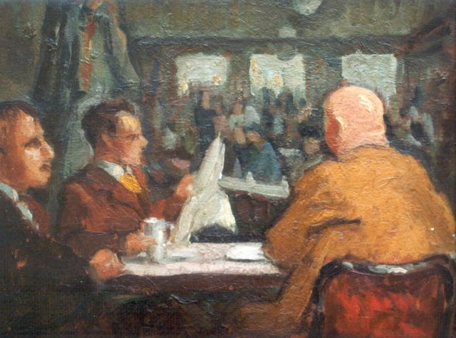 Belgische School, eerste helft 20e eeuw | In the pub, oil on cardboard, 27.0 x 35.1 cm