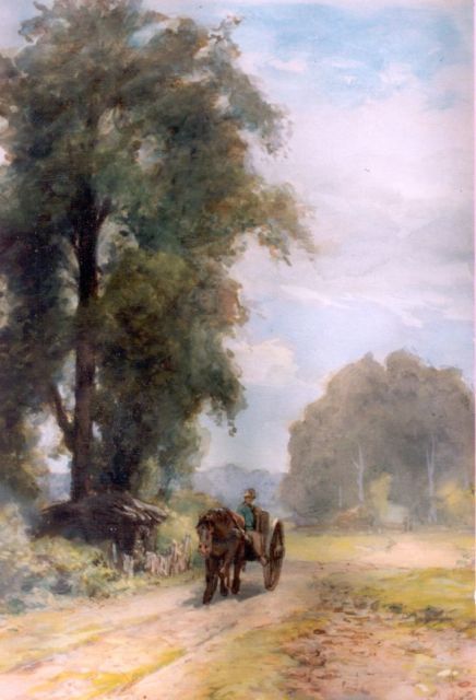 Piet Schipperus | Horsedrawn cart on a road, watercolour on paper, 33.5 x 22.5 cm, signed l.l.