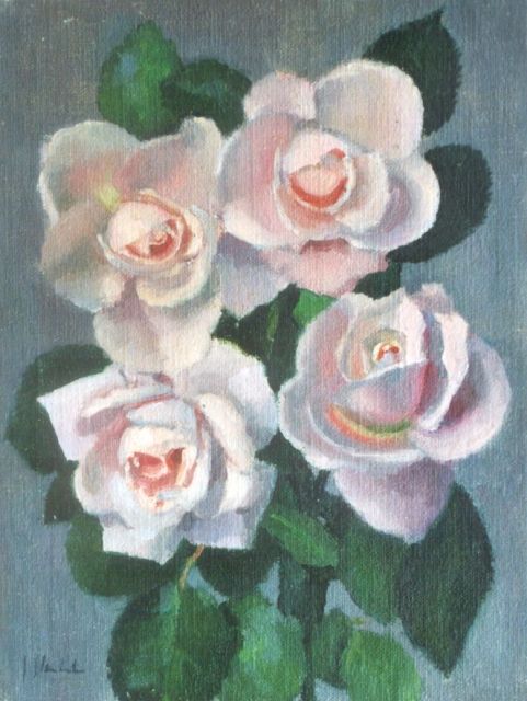 Stierhout J.A.U.  | Pink roses, oil on canvas laid down on panel 24.0 x 18.0 cm, signed l.l.