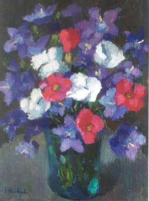 Stierhout J.A.U.  | A purple bouquet, oil on canvas laid down on panel 24.3 x 18.3 cm, signed l.l.