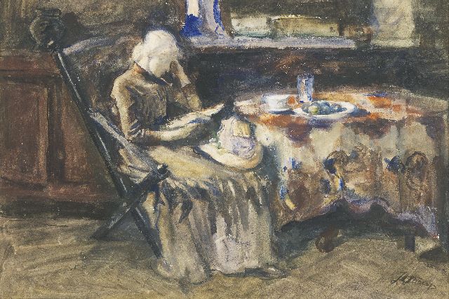 Toorop J.Th.  | Annie Hall, the artist's wife, reading, watercolour and gouache on paper 40.0 x 59.0 cm, signed l.r.