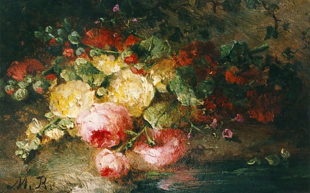 Roosenboom M.C.J.W.H.  | A bouquet on a forest-path, oil on panel 7.9 x 12.0 cm, signed l.l.