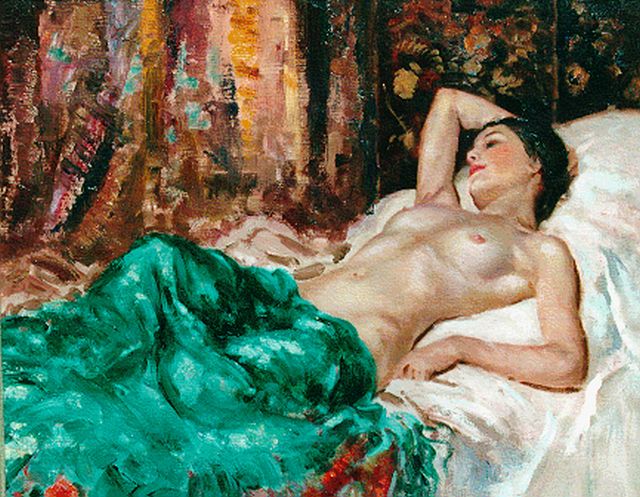 William Ed Bryan | A reclining nude, oil on canvas, 50.5 x 60.6 cm, signed l.r.