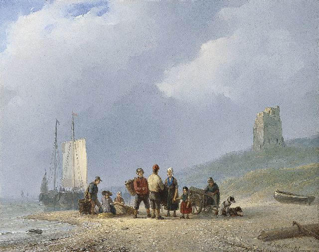 Andreas Schelfhout | Sorting the catch, oil on painter's cardboard, 22.8 x 28.0 cm, signed l.r. and painted between 1825-1831