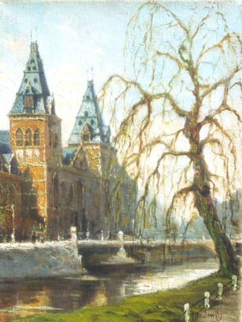 Jan Gerard Smits | A view of the Rijksmuseum, Amsterdam, oil on canvas, 24.5 x 18.3 cm, signed l.r.