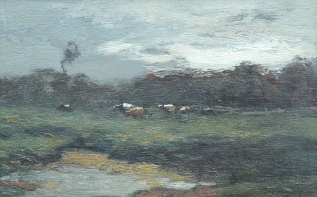 Wenning IJ.H.  | Cows in a meadow, oil on panel 13.9 x 21.2 cm, signed l.r.