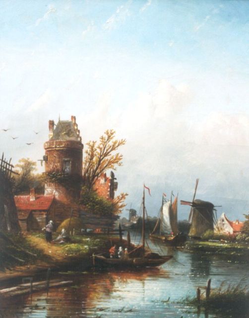 Jacob Jan Coenraad Spohler | A river landscape near Buiksloot, oil on canvas, 44.0 x 35.0 cm, signed l.l.