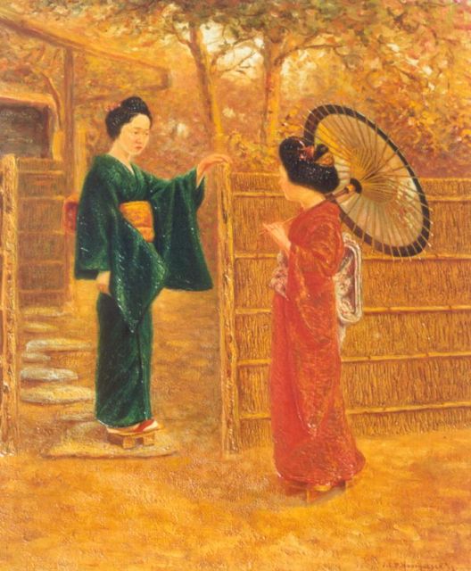 Houthuesen J.C.P.  | Geishas, oil on canvas 40.3 x 33.5 cm, signed l.r.