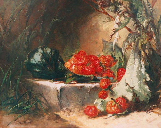 Vos M.  | A still life with strawberries, oil on panel 33.2 x 41.3 cm