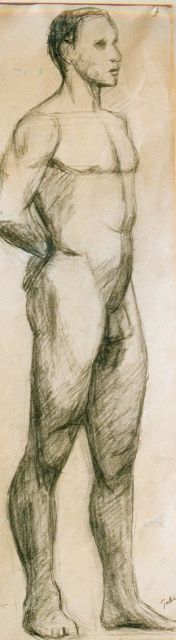 Onbekend 20e eeuw (1e helft)  | Study of a male nude, charcoal and chalk on paper 52.0 x 31.0 cm, signed l.r. 'Tobiasse'