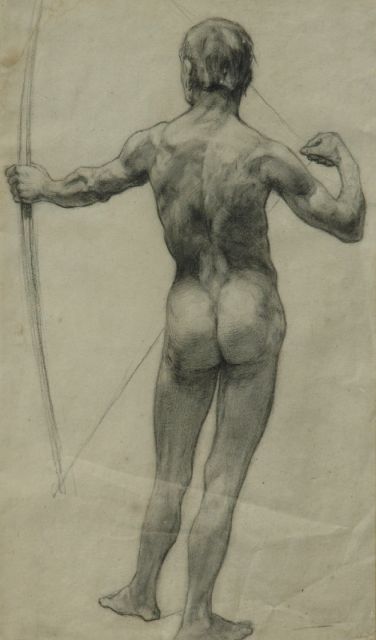 Onbekend | Male nude, charcoal and chalk on paper, 52.0 x 17.0 cm