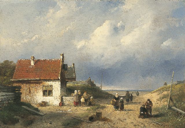 Leickert C.H.J.  | A coastal scene, Scheveningen, oil on panel 23.8 x 34.5 cm, signed l.r.