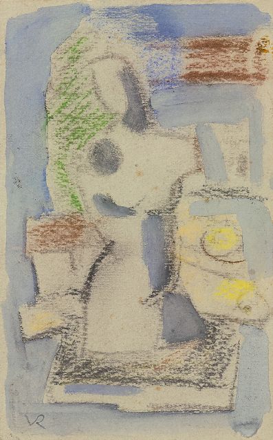 Rees O. van | Composition with torso, chalk and watercolour on paper 17.5 x 11.5 cm, painted ca. 1949