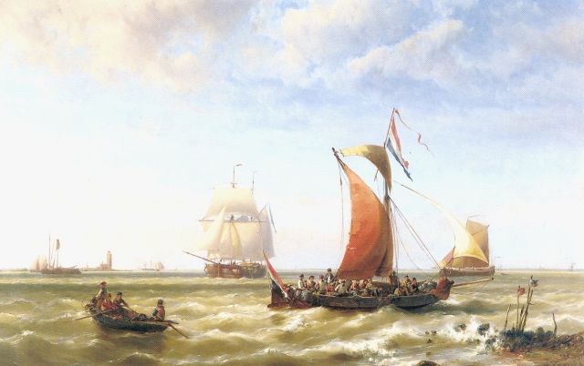 Hermanus Koekkoek jr. | Shipping off the coast, oil on panel, 78.5 x 120.0 cm, signed l.r. and dated 1868