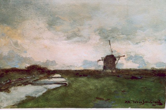 Jan Hendrik Weissenbruch | A polder landscape, watercolour on paper, 14.9 x 23.0 cm, signed l.r.