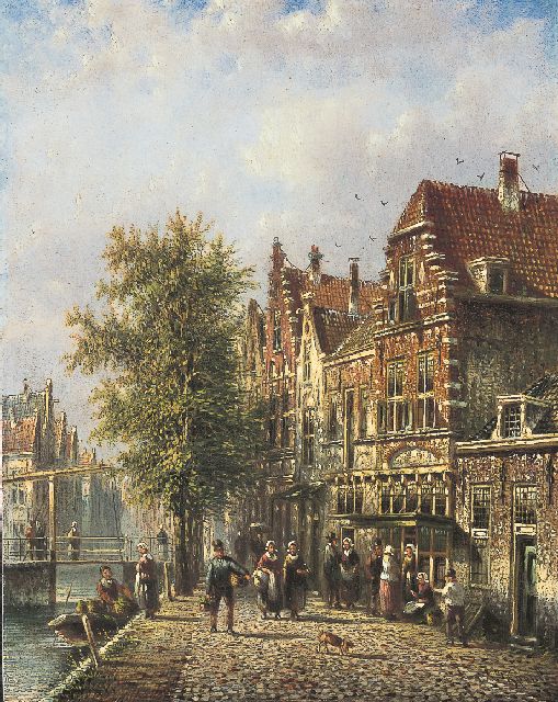 Johannes Franciscus Spohler | A canal in a Dutch town, oil on panel, 20.5 x 15.9 cm, signed l.r.