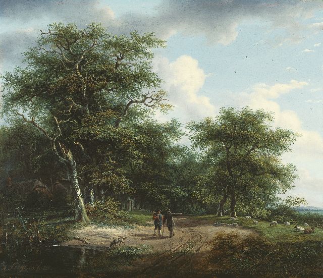 Schelfhout A.  | Figures in a summer landscape, oil on panel 33.9 x 40.0 cm, signed l.l. and painted between 1812-1815