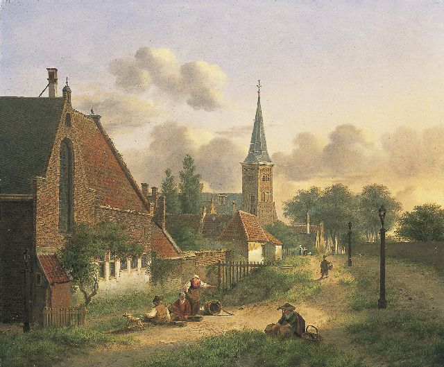 Verheijen J.H.  | View of the 'Bartholomeusgasthuis' and 'Geertekerk', Utrecht, oil on panel 34.5 x 41.3 cm, signed c.l.