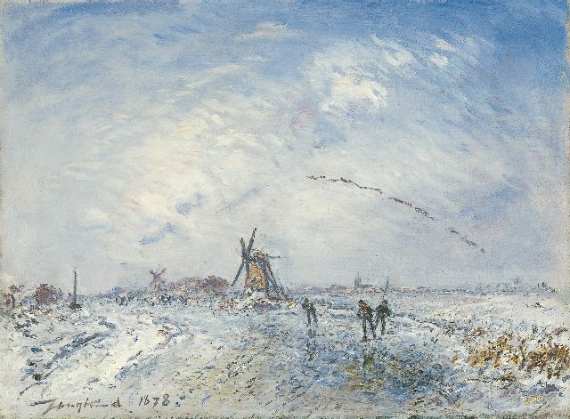 Jongkind J.B.  | A winter landscape, oil on canvas 24.6 x 32.4 cm, signed l.l. and dated 1878