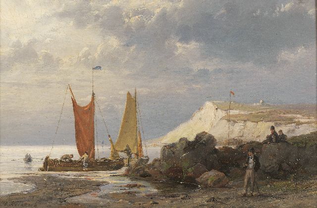 Koekkoek H.  | Coming ashore, oil on panel 12.9 x 19.3 cm, signed l.l.